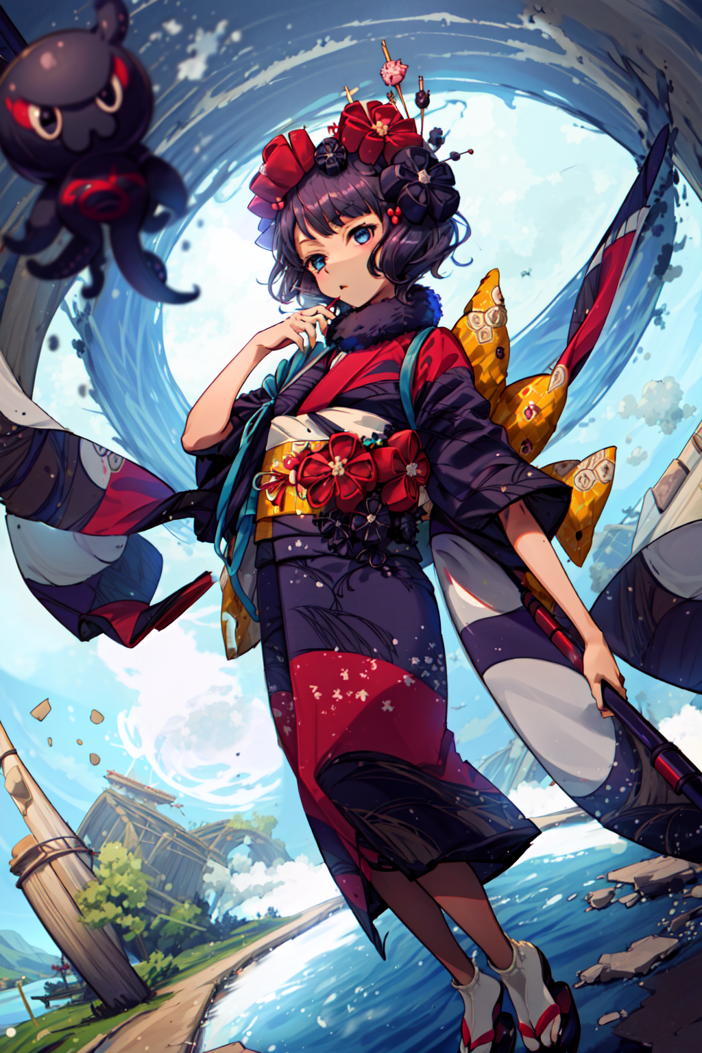 00336-1612548704-masterpiece,best quality,1girl,katsushika hokusai _(fate_),kimono,obi,hair flower,sandals,tabi,hair stick,fur collar,tokitarou _.png